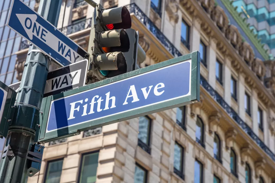 Street sign for Fifth Avenue in New York City.